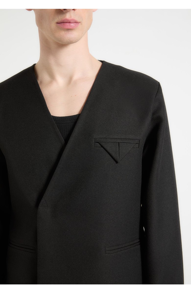 Manière De Voir Colin Collarless Double Breasted Minimal Blazer, Alternate, color, Black