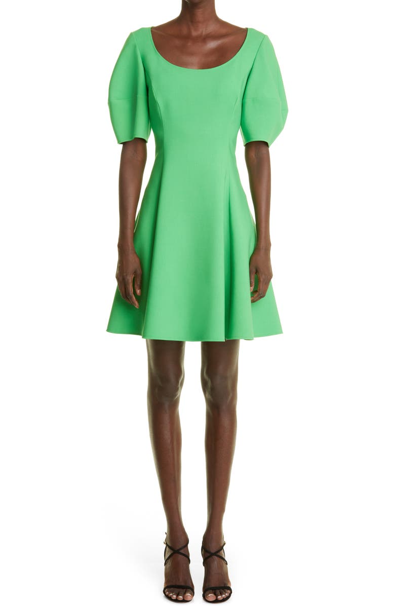 Oscar de la Renta Lantern Sleeve Stretch Wool Blend Minidress, Main, color,