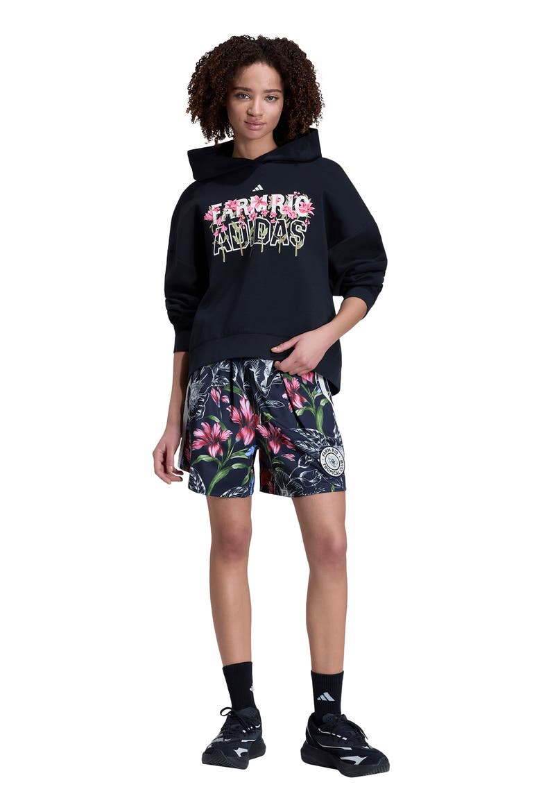 FARM Rio Floral Print Performance Shorts, Alternate, color, BLACK/CREAM WHITE/CRAFT GREEN