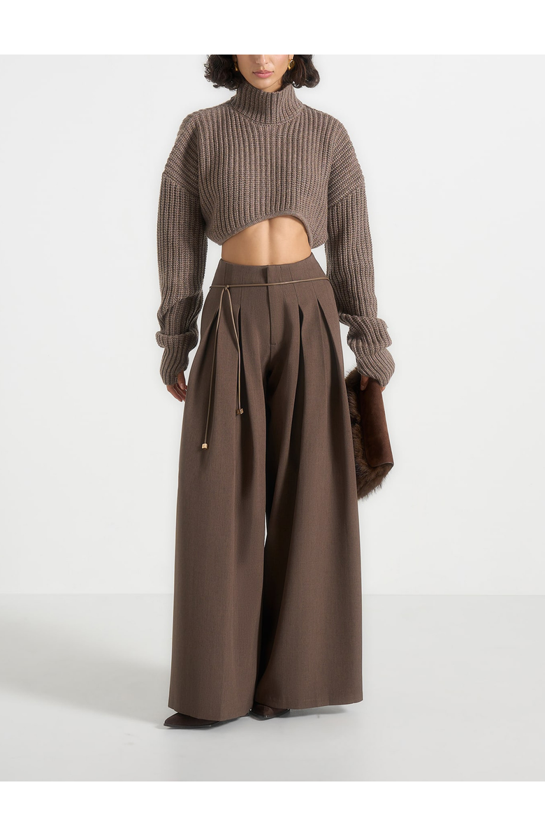 Manière De Voir Flora Box Pleat Wide Leg Belted Trousers, Main, color, Brown