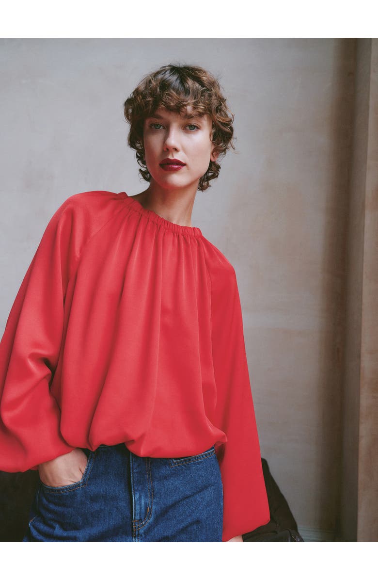 Hush Satin Bubble Hem Top, Alternate, color, Fiery Red