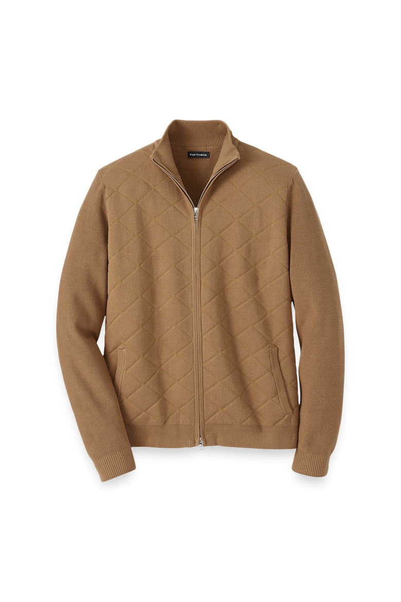 Cotton Full Zip Mock Neck Sweater Jacket, Main, color, Camel