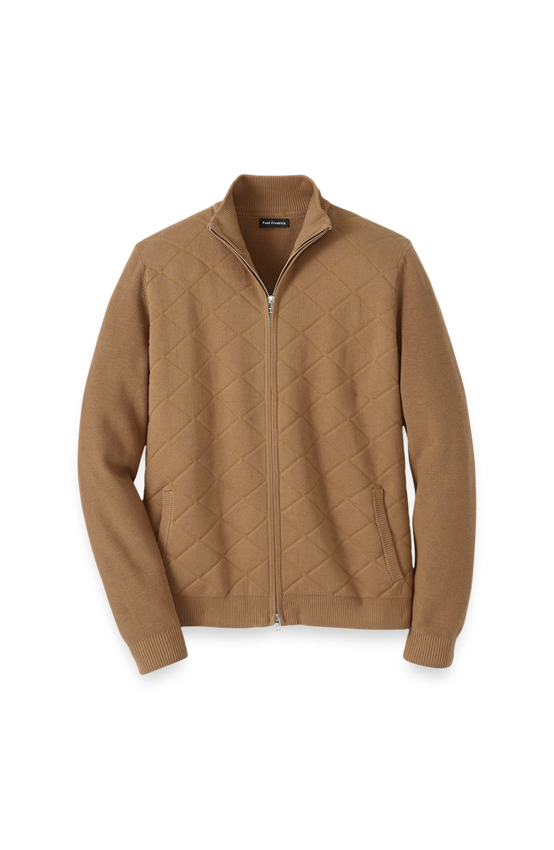 Paul Fredrick Cotton Full Zip Mock Neck Sweater Jacket, Main, color, Camel
