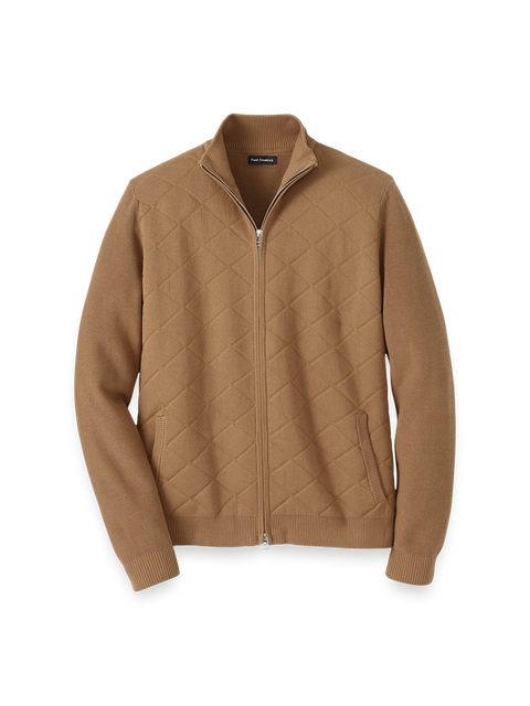 Cotton Full Zip Mock Neck Sweater Jacket