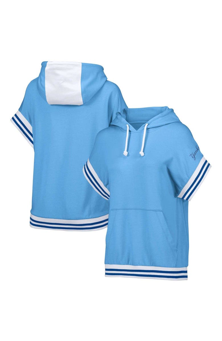 LUSSO Women's Lusso Light Blue New York Yankees Mabel Tri-Blend Short Sleeve Pullover Hoodie, Main, color, Light Blue