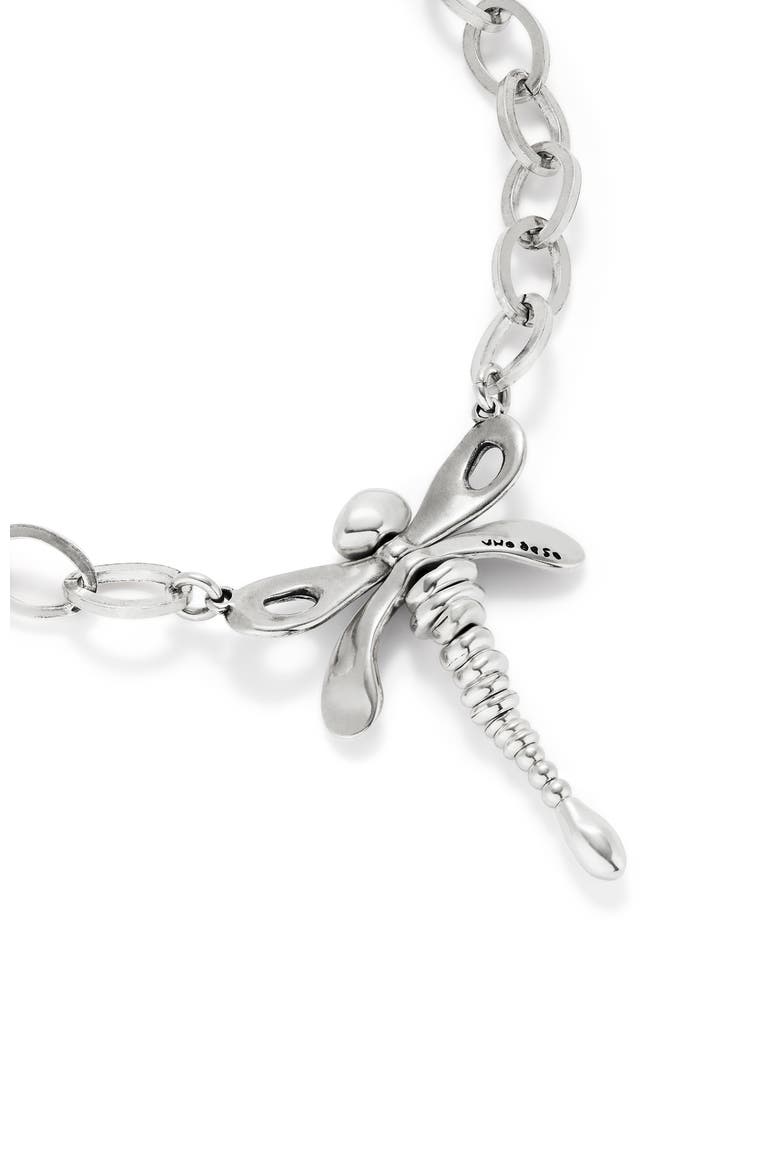 Sterling Silver Plated Chain Necklace with Central Dragonfly, Alternate, color, Silver