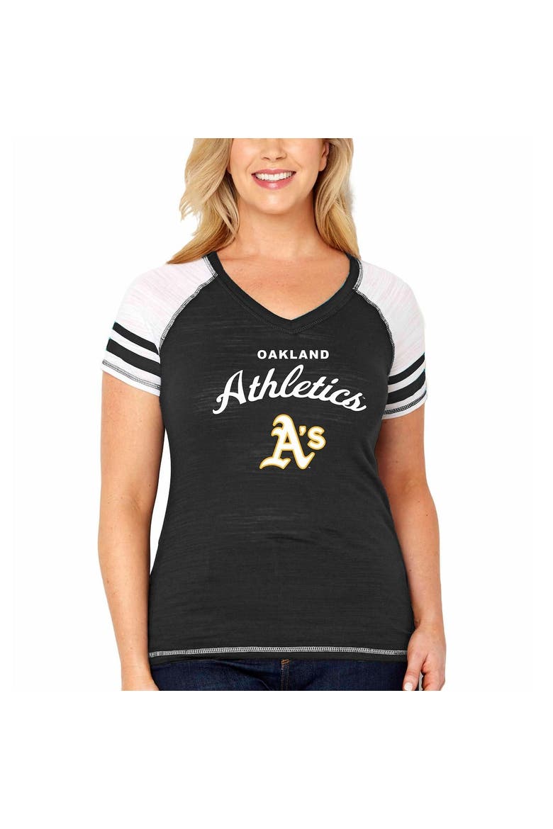 Women's Soft as a Grape Heather Gray Oakland Athletics Plus Sizes Three Out Color Blocked Raglan Sleeve T-Shirt, Alternate, color, Black
