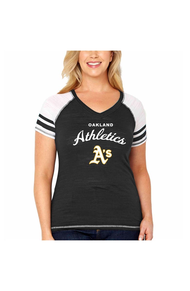 SOFT AS A GRAPE Women's Soft as a Grape Heather Gray Oakland Athletics Plus Sizes Three Out Color Blocked Raglan Sleeve T-Shirt, Alternate, color, 