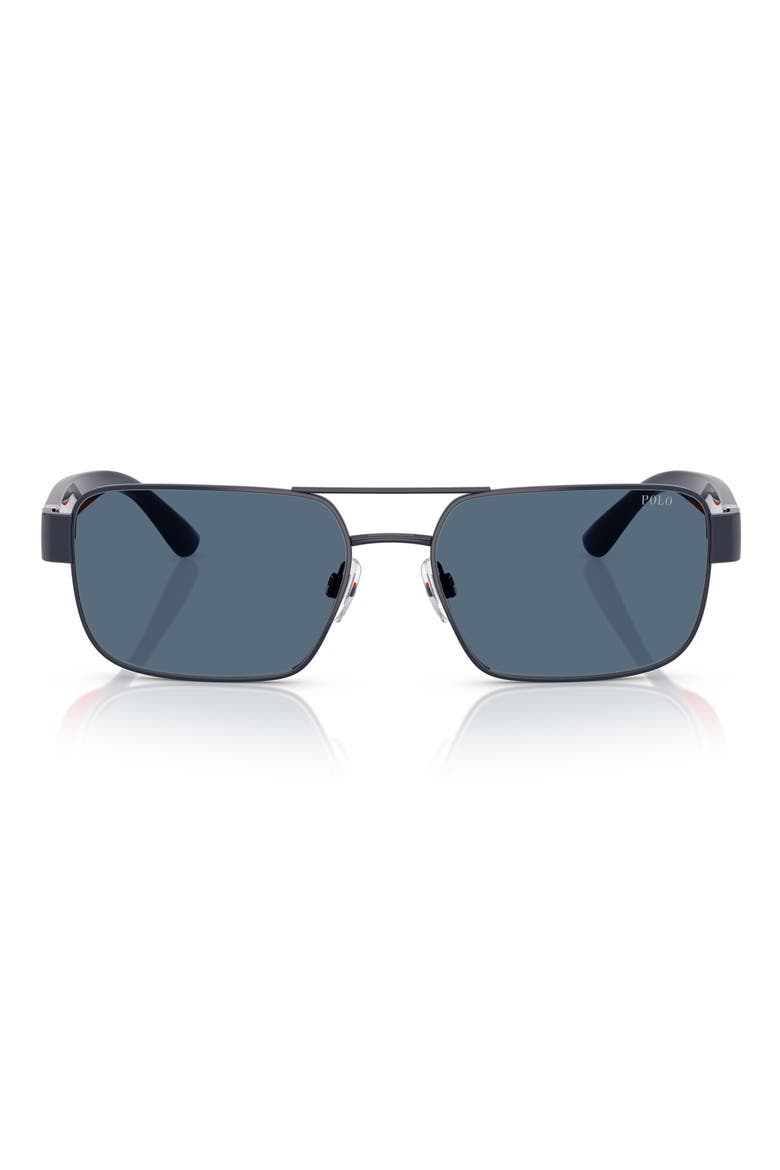 58mm Rectangle Sunglasses, Main, color, SHINY NAVY BLUE / DARK BLUE
