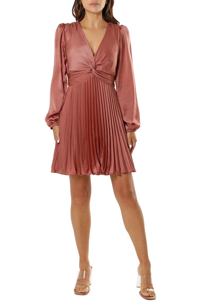 Adelyn Rae Pleated Long Sleeve Minidress, Main, color, 