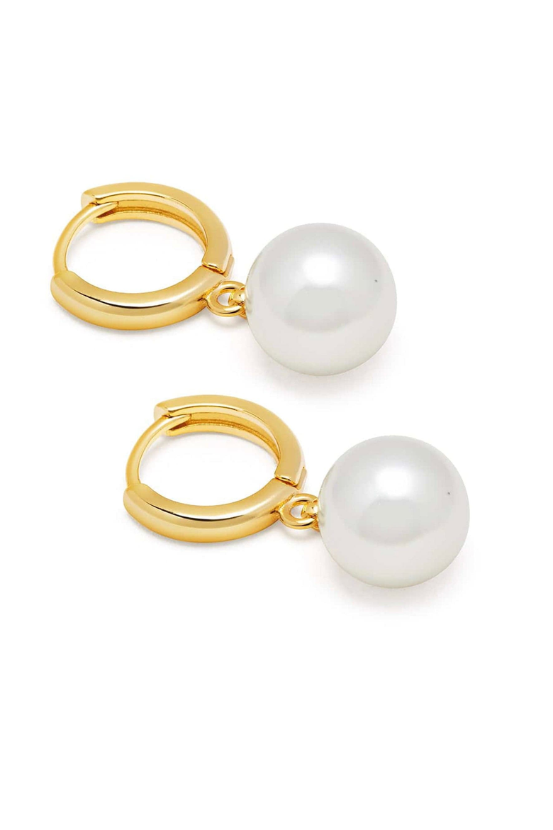 Pearl Drop Hoop Earrings, Alternate, color, Gold / White