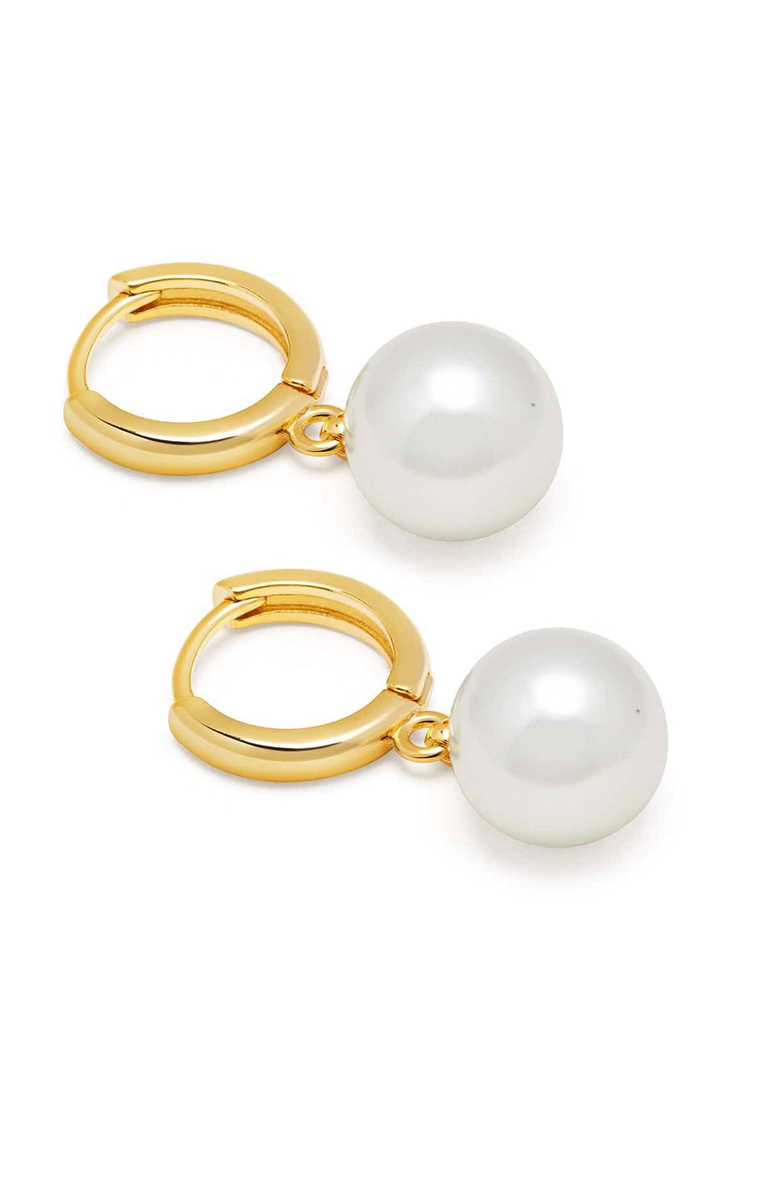 Nialaya Pearl Drop Hoop Earrings, Alternate, color, Gold / White