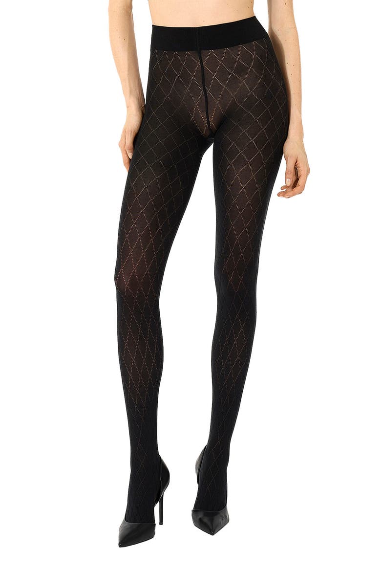 Diamond Pattern Tights, Alternate, color, BLACK