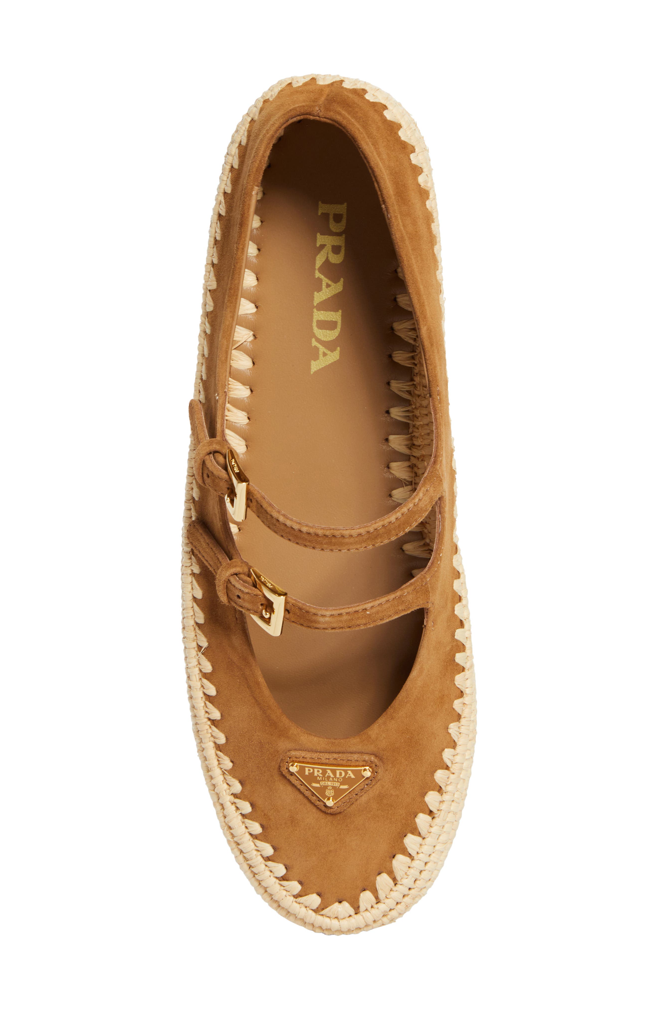 Prada Raffia Double Strap Mary Jane Flat, Alternate, color, 