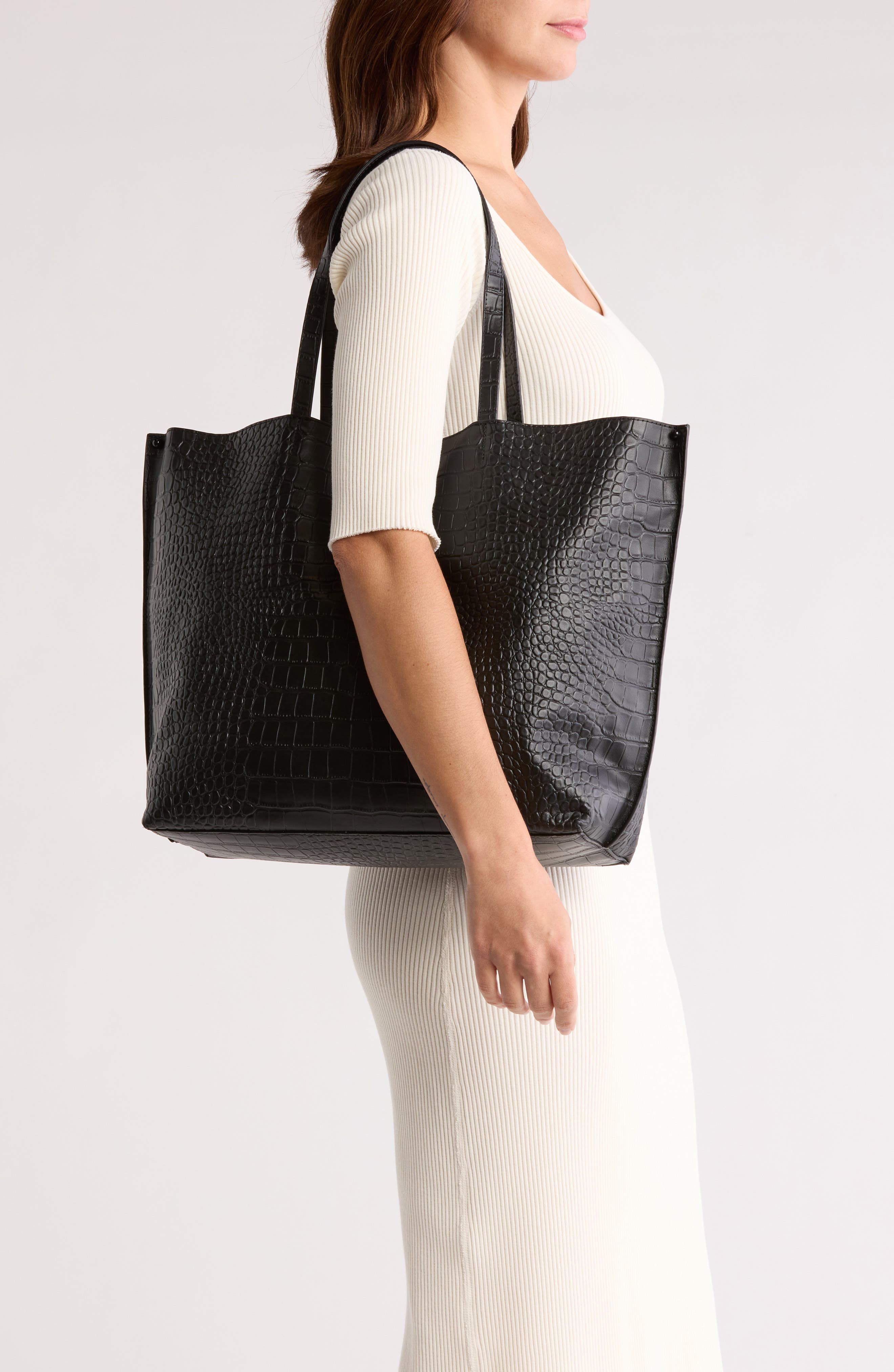 Rebecca Minkoff Megan Soft Croc Embossed Leather Tote Bag, Alternate, color, 