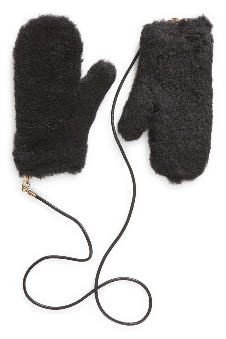 Ombrato Teddy Alpaca Blend Mittens, Main, color, BLACK
