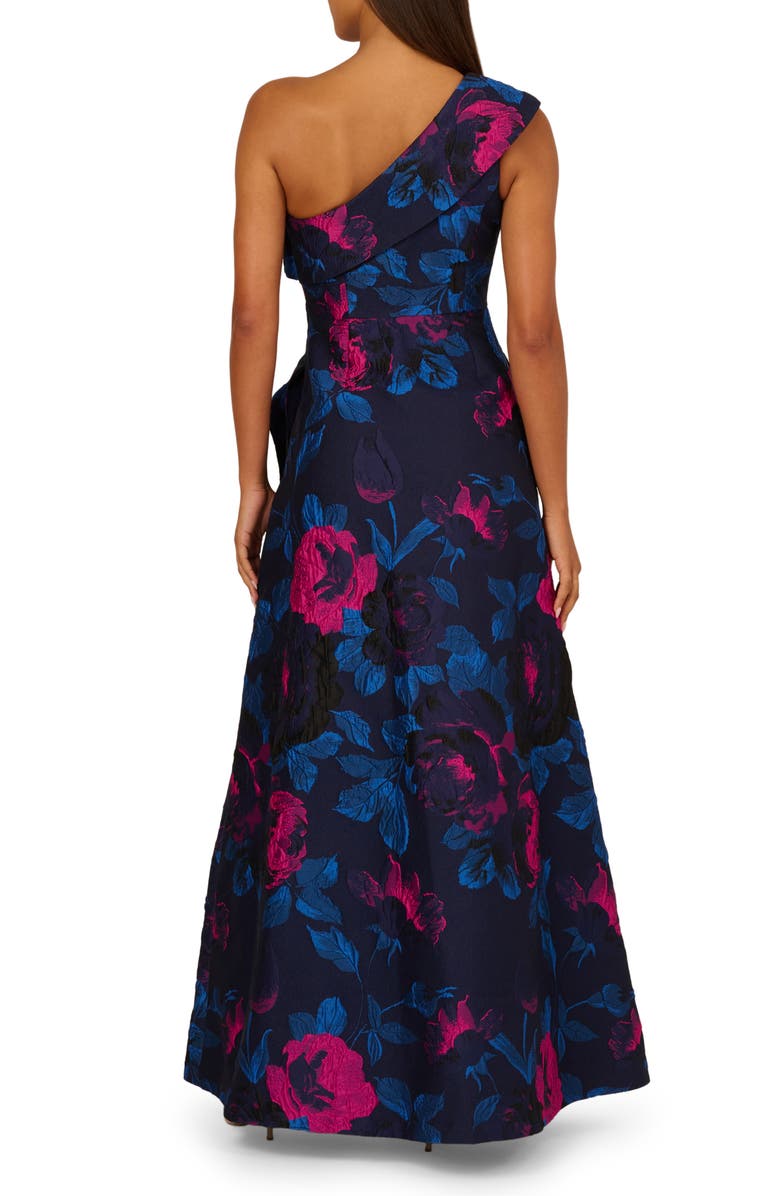 Adrianna Papell One-Shoulder Jacquard Ballgown, Alternate, color, Navy/ Orchid