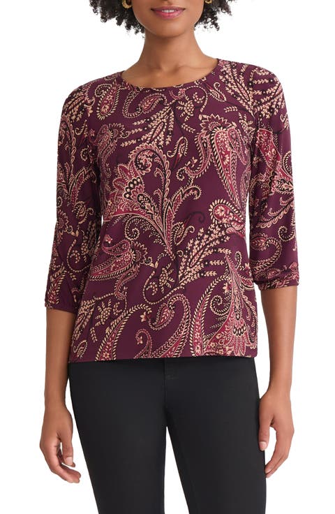 Paisley Print Puff Sleeve Top (Petite)