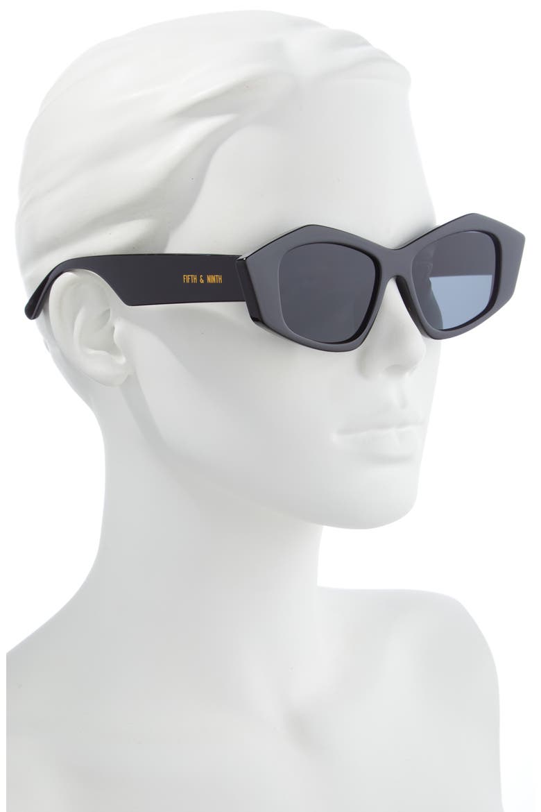 Zaria 55mm Geometric Sunglasses, Alternate, color, BLACK/ BLACK