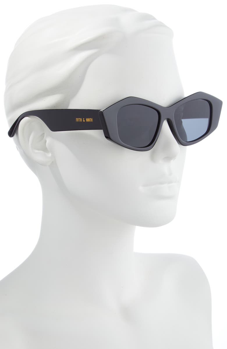 Fifth & Ninth Zaria 55mm Geometric Sunglasses, Alternate, color, Black/ Black