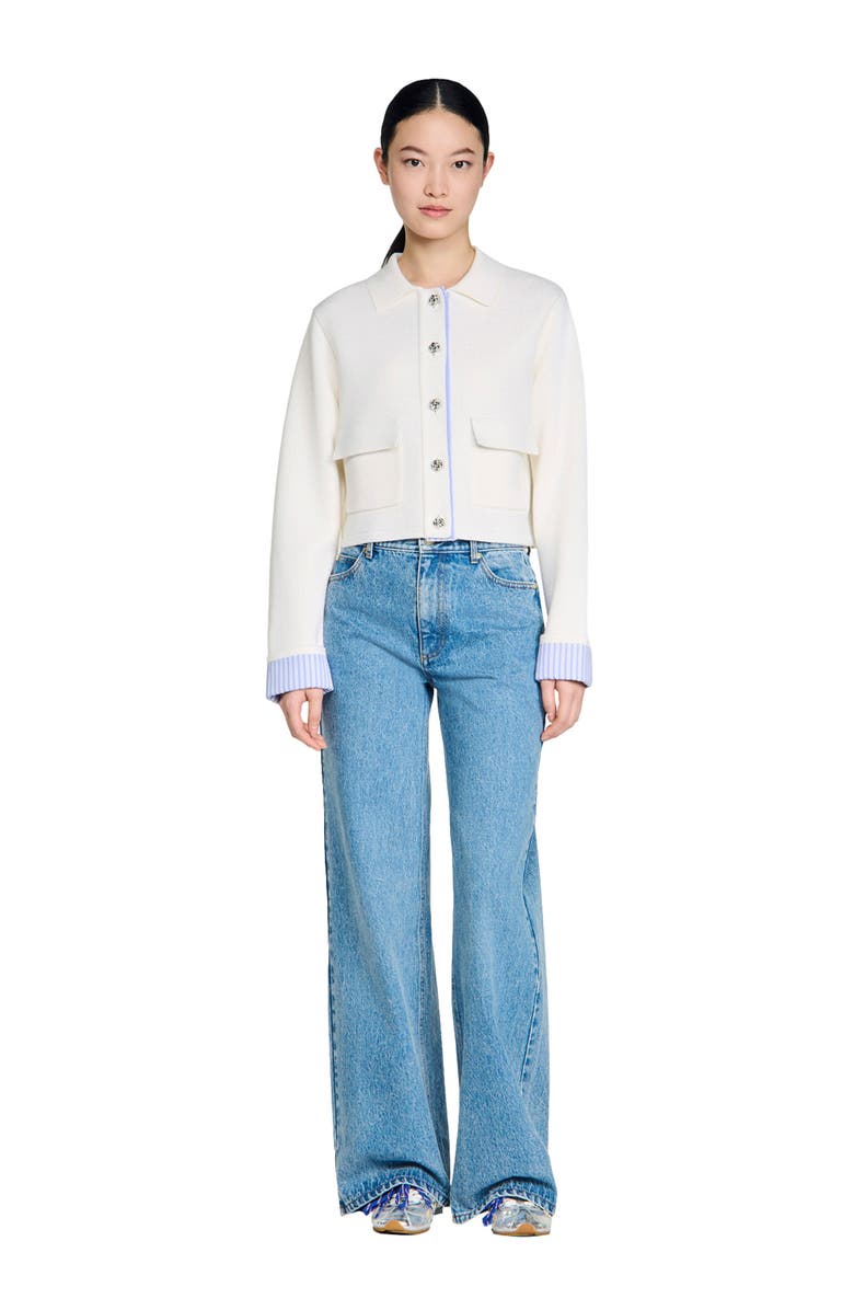 SANDRO Wool polo cardigan, Alternate, color, Ecru