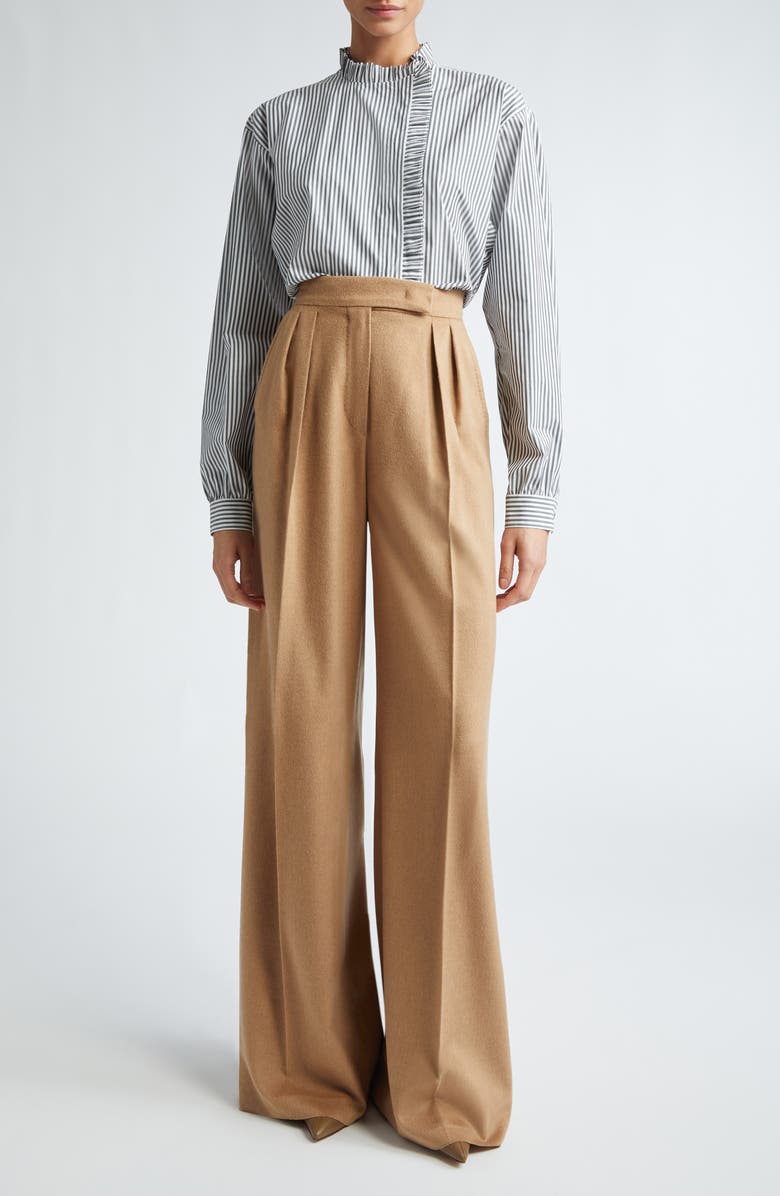 Max Mara Fagus Wool Blend Wide Leg Pants, Alternate, color, Camel