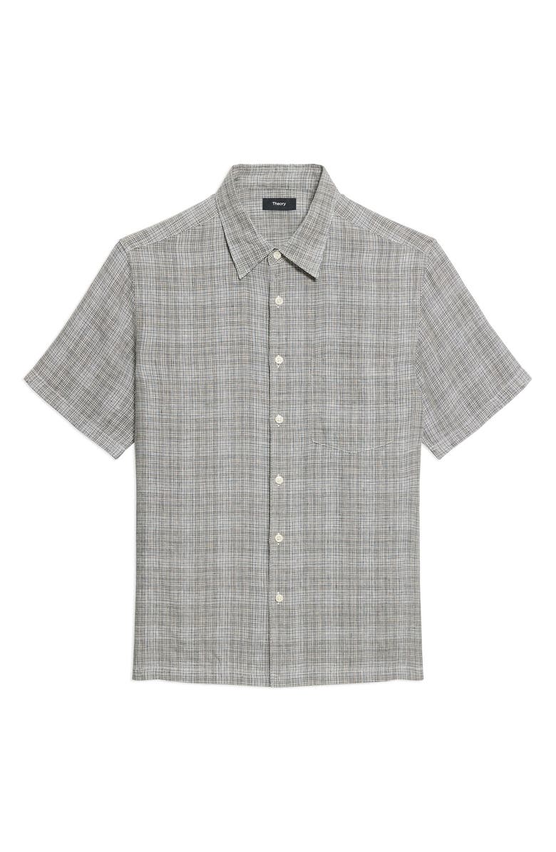 Theory Irving Plaid Short Sleeve Linen Button-Up Shirt, Alternate, color, Pine Grove Multi - 2Rn