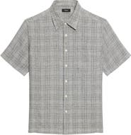 Theory Irving Plaid Short Sleeve Linen Button-Up Shirt