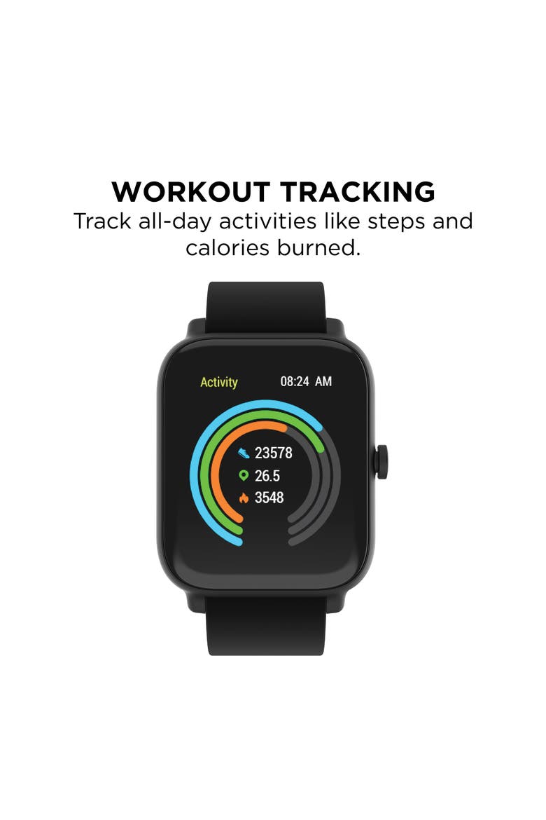 24/7 EVO Rectangle Smartwatch, 43mm, Alternate, color, BLACK CASE BLACK/ BLACK