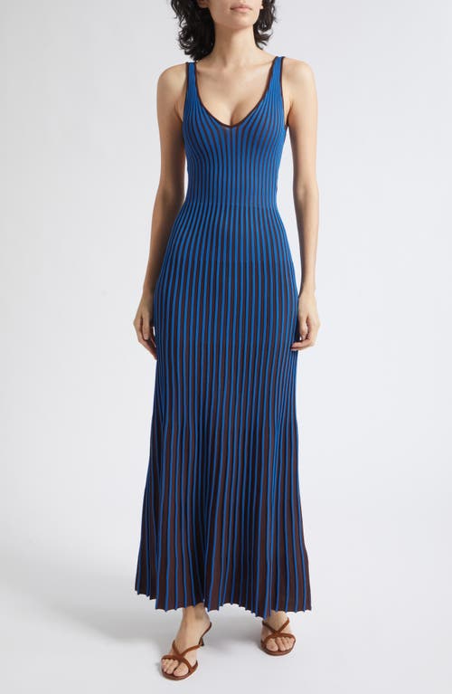 STAUD Claretta Stripe Sleeveless Maxi Dress in Espresso/cobalt at Nordstrom, Size X-Large