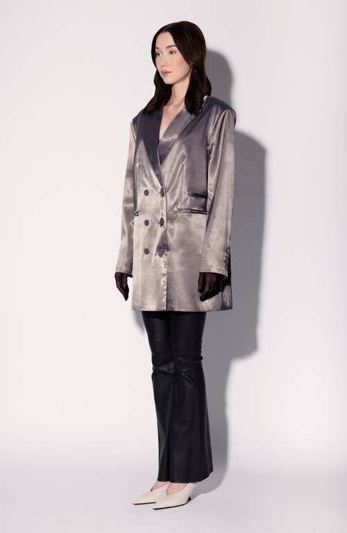 Walter Baker Kamari Oversize Double Breasted Satin Blazer In Gray