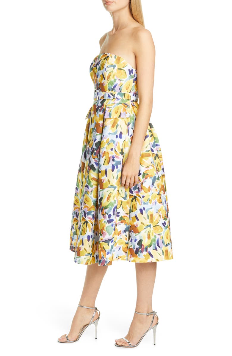 Badgley Mischka Collection Floral Print Strapless Midi Dress, Alternate, color,