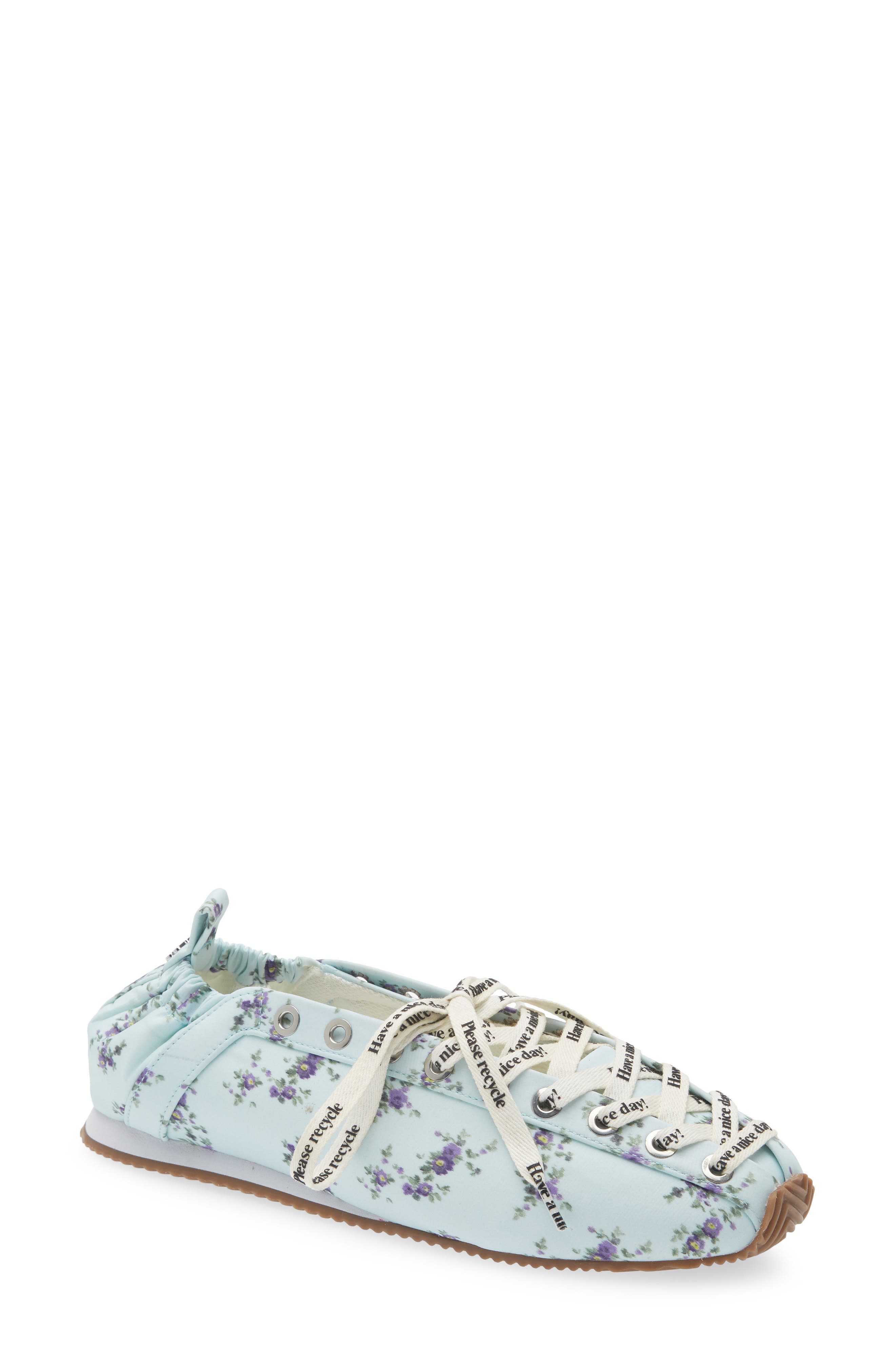 Ganni Sporty Lace-Up Ballerina Flat, Main, color, Iced Aqua