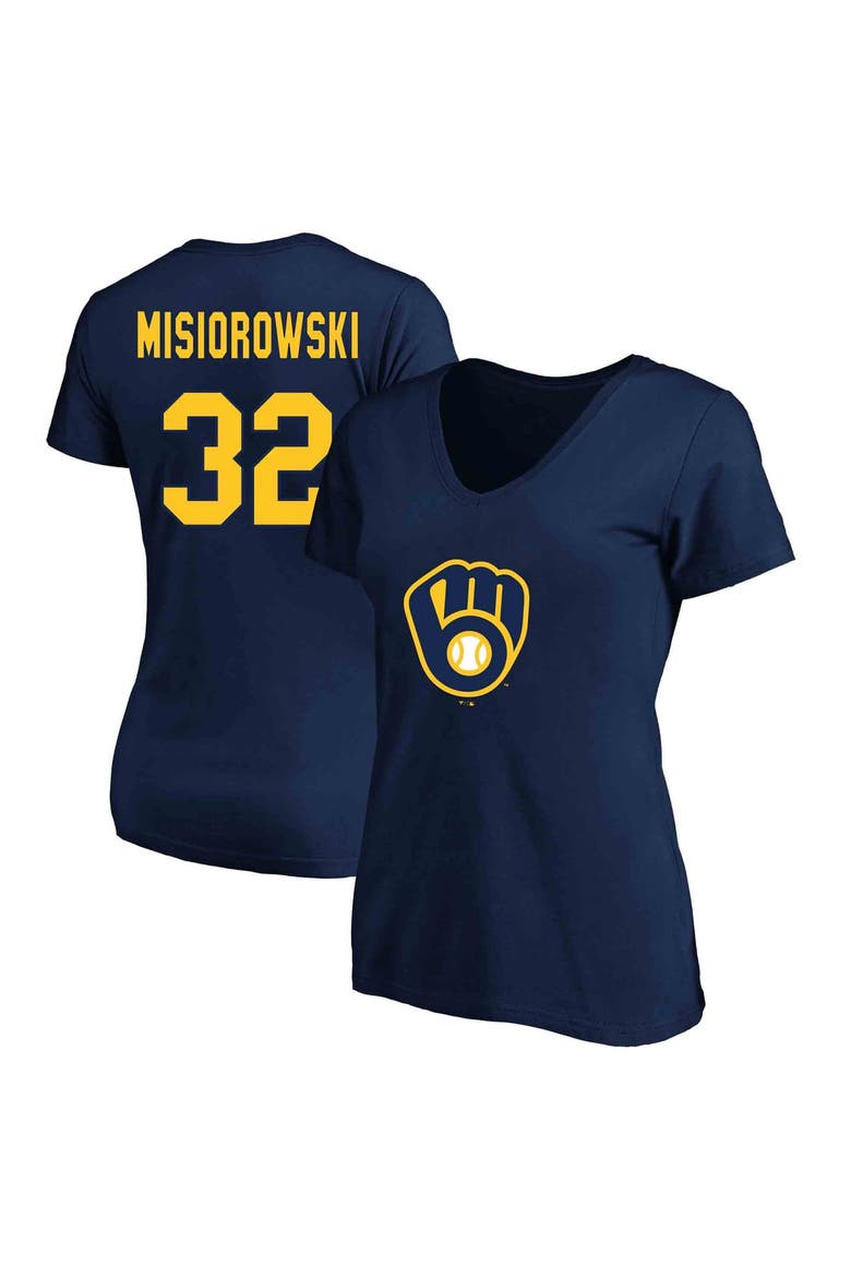 Women's Fanatics Jacob Misiorowski Navy Milwaukee Brewers Plus Size Name & Number V-Neck T-Shirt, Main, color, Navy