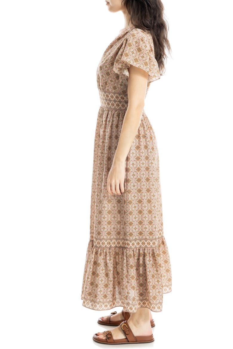 Flutter Sleeve Floral Tiered Maxi Dress, Alternate, color, BLUSH/ OLIVE