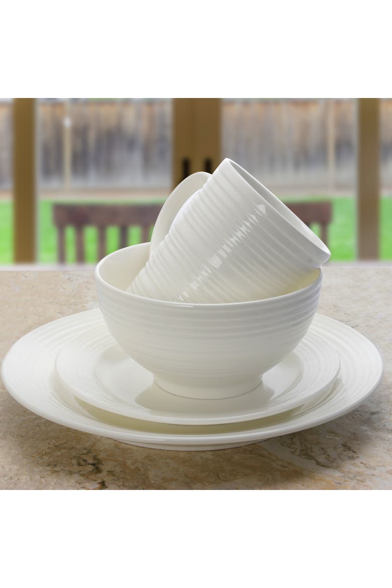 Amelia Court 16 Piece Dinnerware Set   Embossed, Alternate, color, White