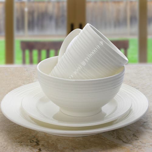 Gibson Home Amelia Court 16 Piece Dinnerware Set Embossed In White