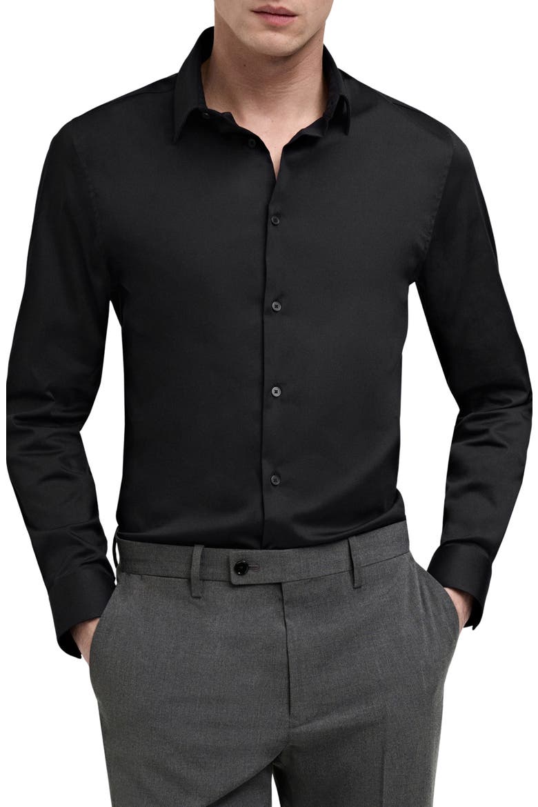 Slim Fit Stretch Poplin Button-Up Shirt, Main, color, BLACK