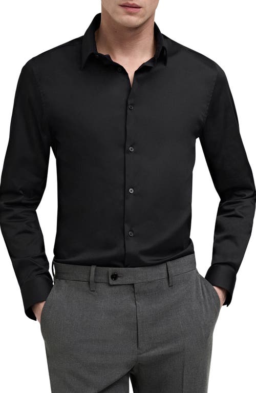 Mango Slim Fit Stretch Poplin Button-up Shirt In Black