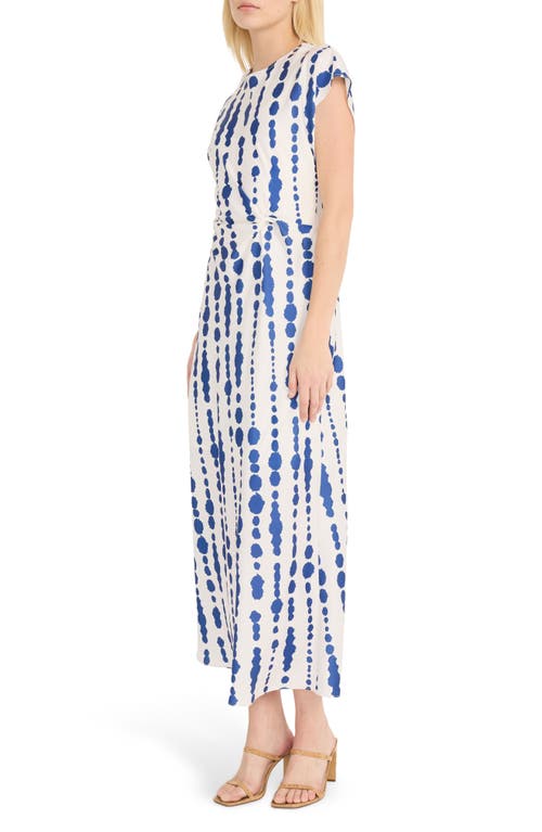 Luxely Inkblot Stripe Cap Sleeve Knot Dress In Ivory/blue Sapphire