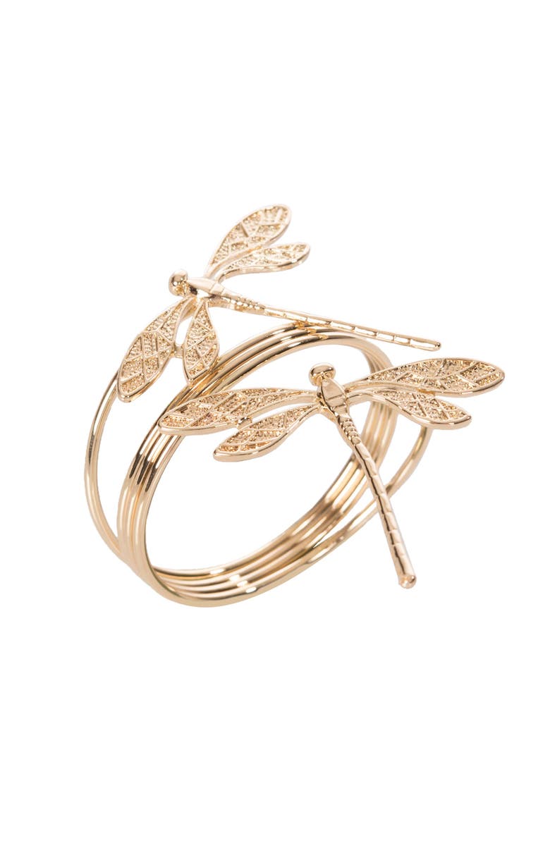 C&F Home Dragonflies Tabletop Napkin Rings Set of 4, Main, color, Gold