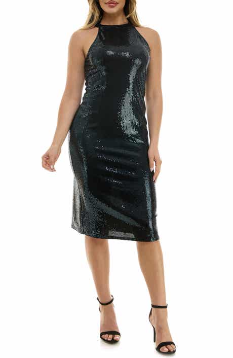 bebe Disco Dot Halter Neck Body-Con Dress