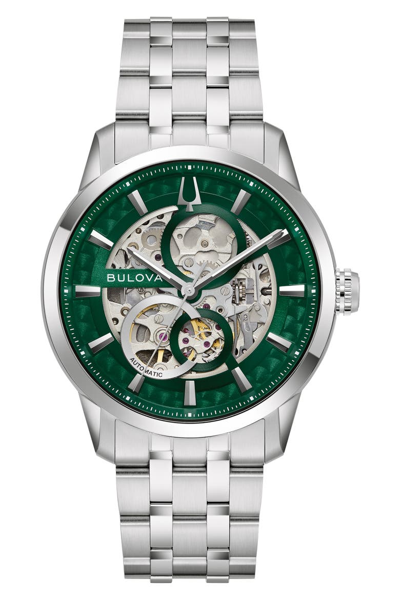 Sutton Skeleton Automatic Bracelet Watch, 40mm, Main, color, SILVER-TONE