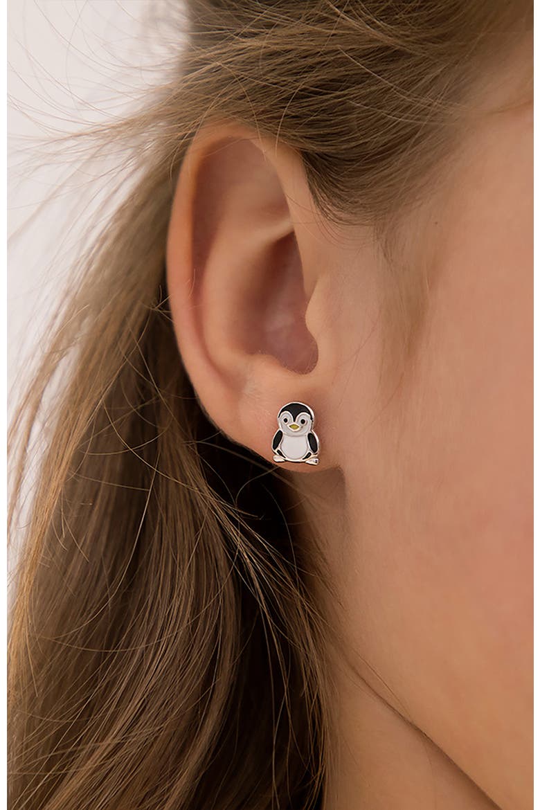 Playful Penguin Enamel Earrings, Alternate, color, Black