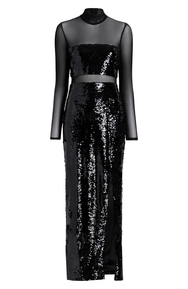 LIKELY Andie Mock Neck Sequin Gown, Alternate, color, Black