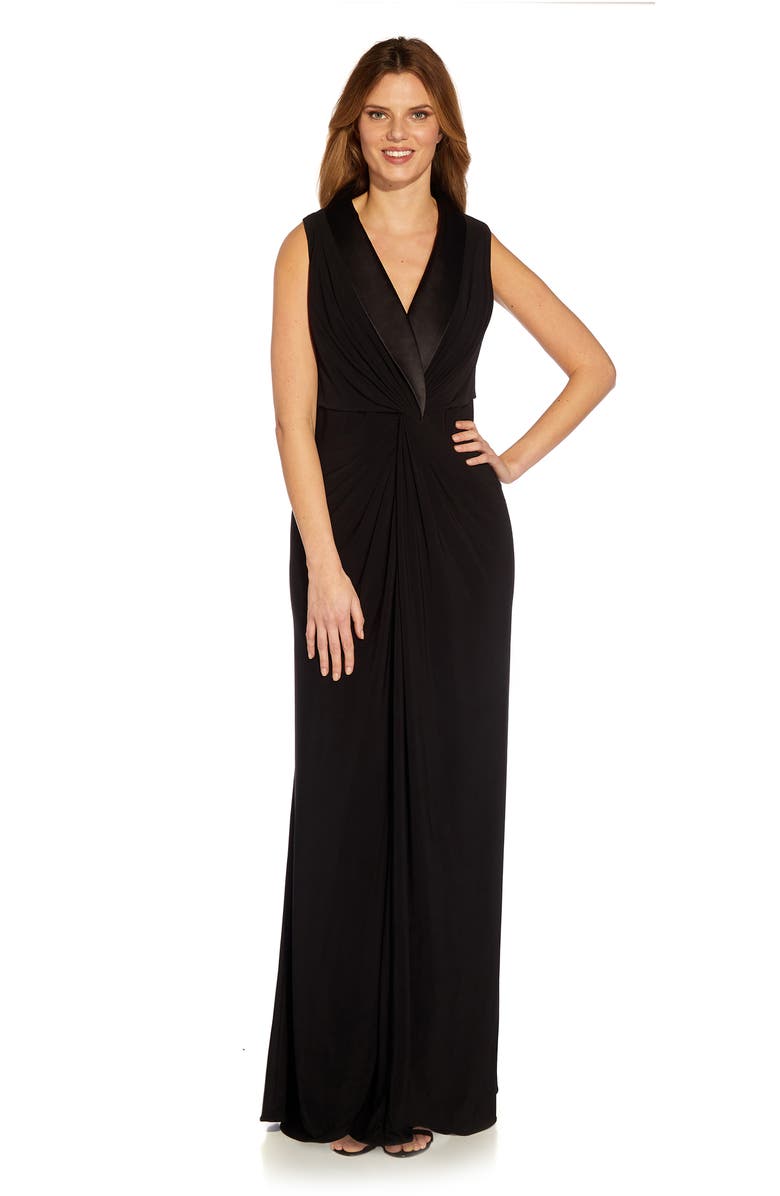 Adrianna Papell Tuxedo Matte Jersey Gown, Alternate, color,