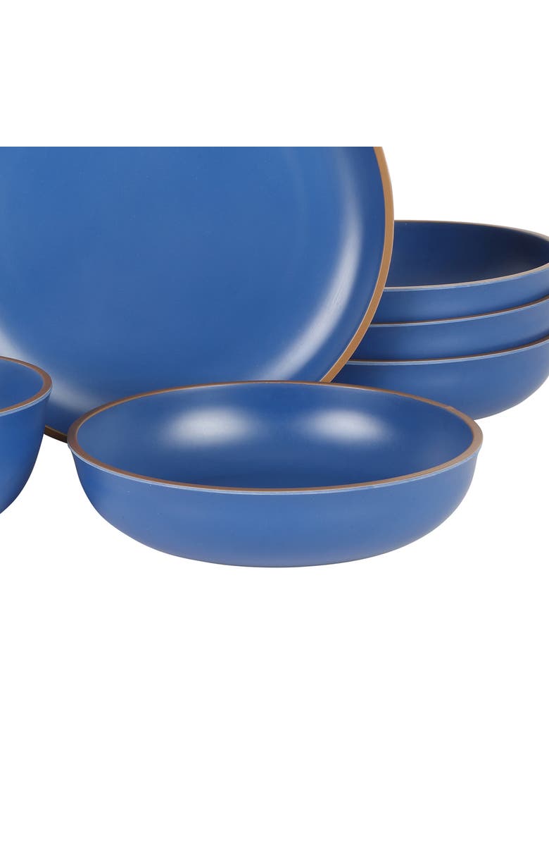 Gibson Home Rockabye 12 Piece Double Bowl Malemine Dinnerware Set, Alternate, color, Blue