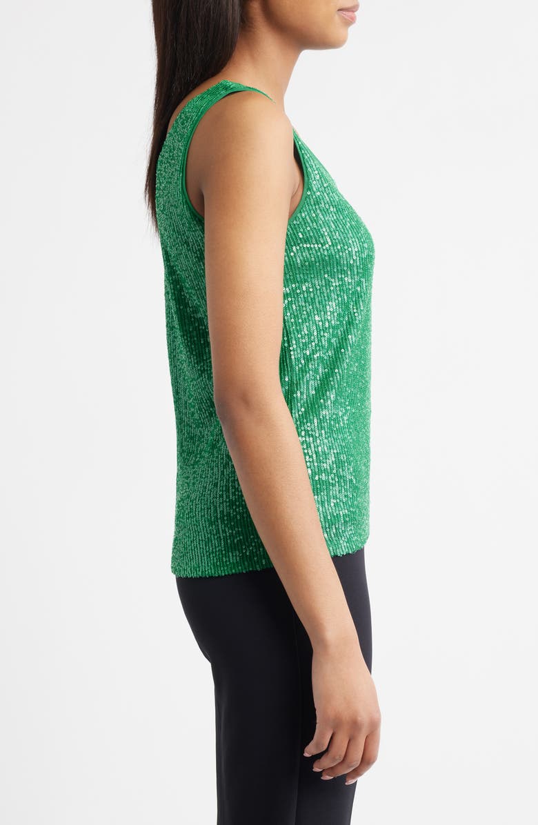 Anne Klein Sequin Double Scoop Neck Mesh Tank, Alternate, color, Tropical Green