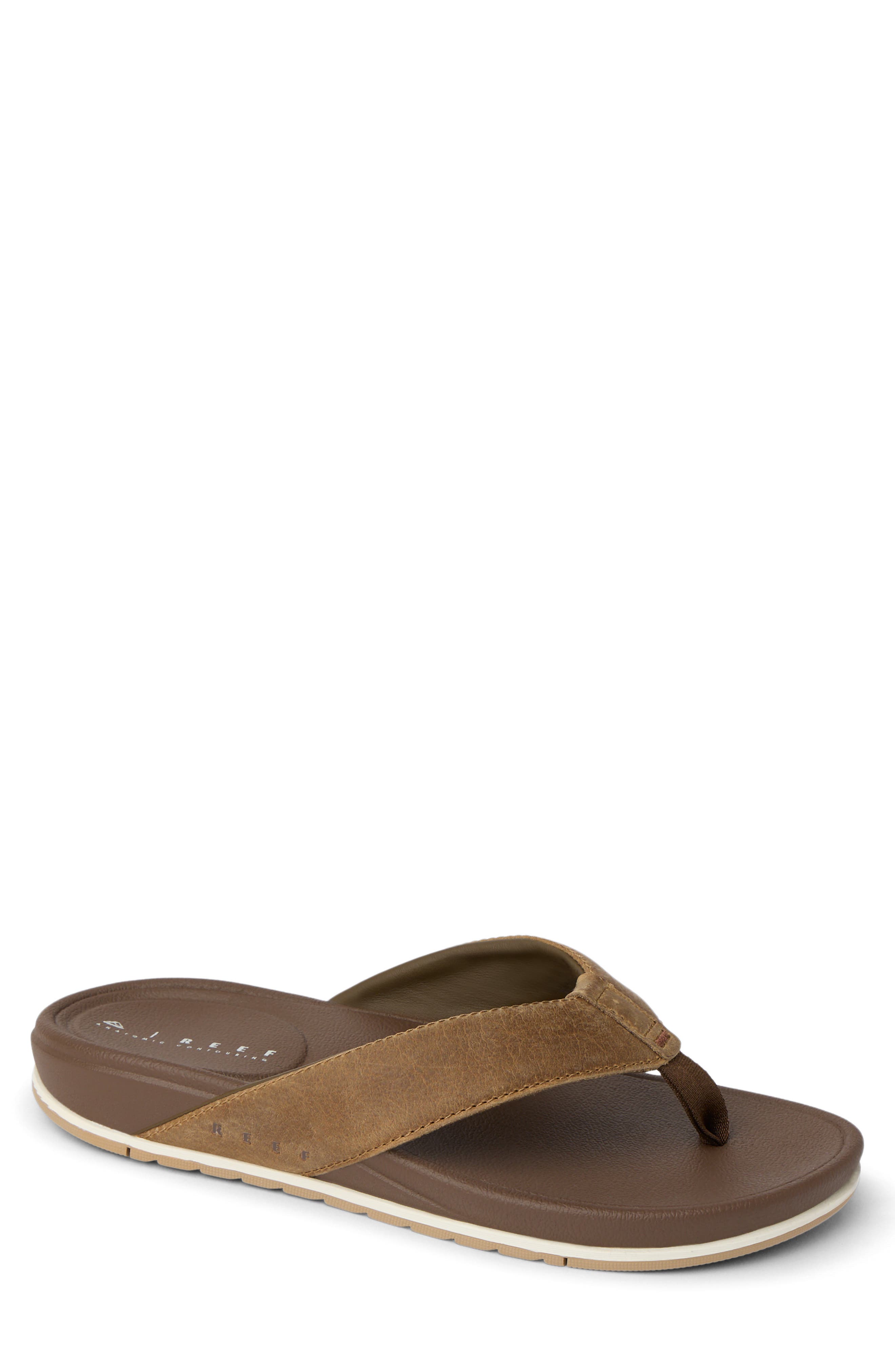 Reef Cushion Bonzer Leather Flip Flop, Main, color, Toffee