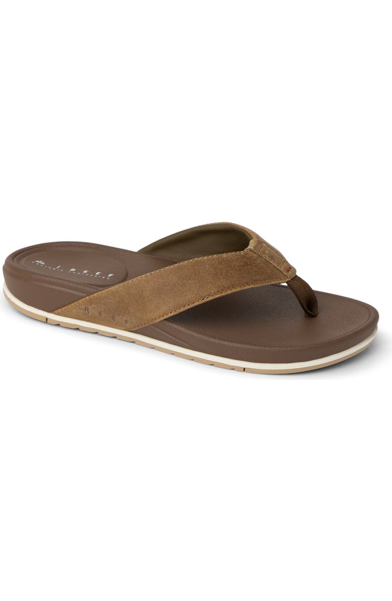 Reef Cushion Bonzer Leather Flip Flop, Main, color, Toffee